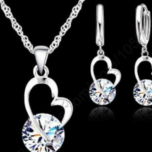 Jewelry Set 925 Sterling Silver CZ Necklace+ Earrings Jewelry Sets